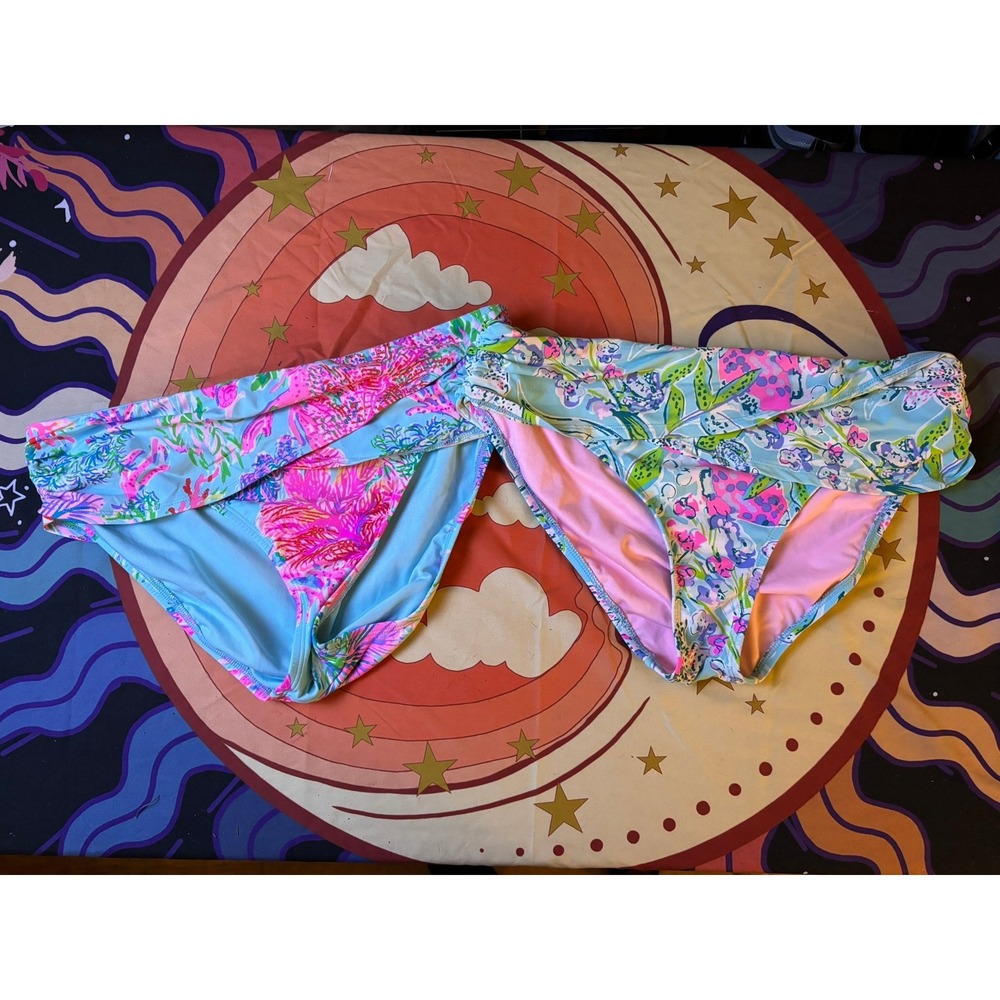 Lilly Pulitzer Womens Blue Pink Floral Coral Bikini Bottoms Size 10 Swimwear